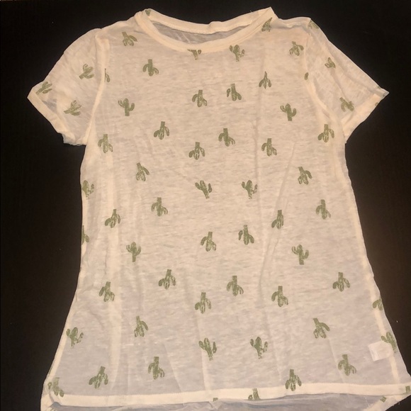 Sheer White Tunic Short Sleeve T-Shirt with Cactus